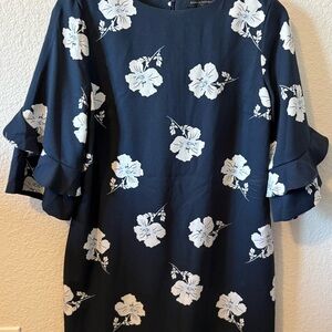 Banana Republic Floral Ruffle Shift Dress - Navy and White